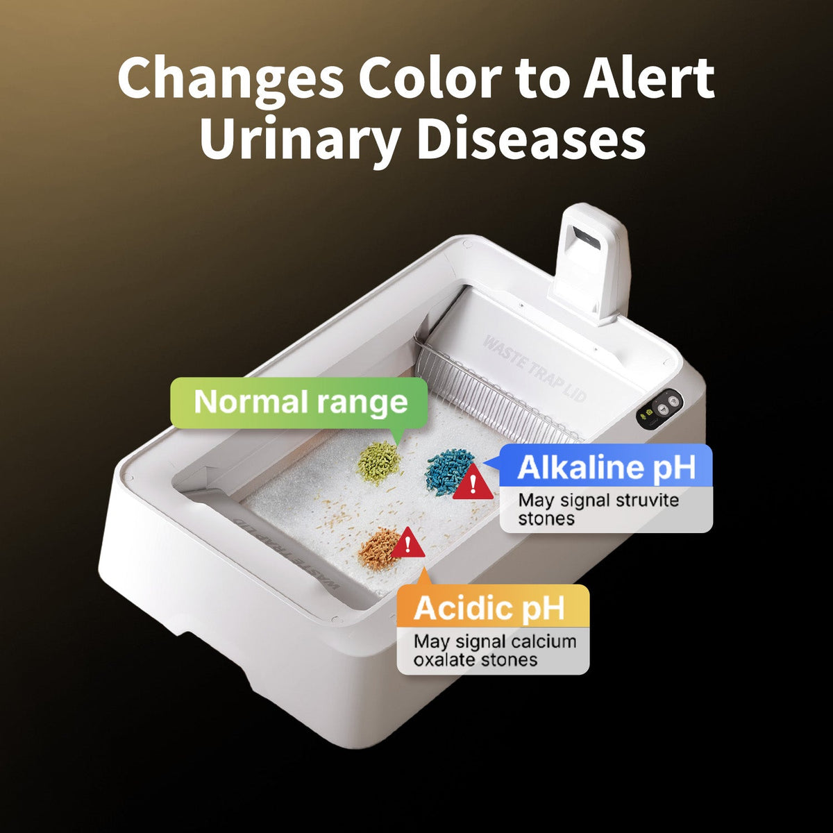 Color-changing cat litter for urinary health monitoring, detects pH changes and alerts diseases