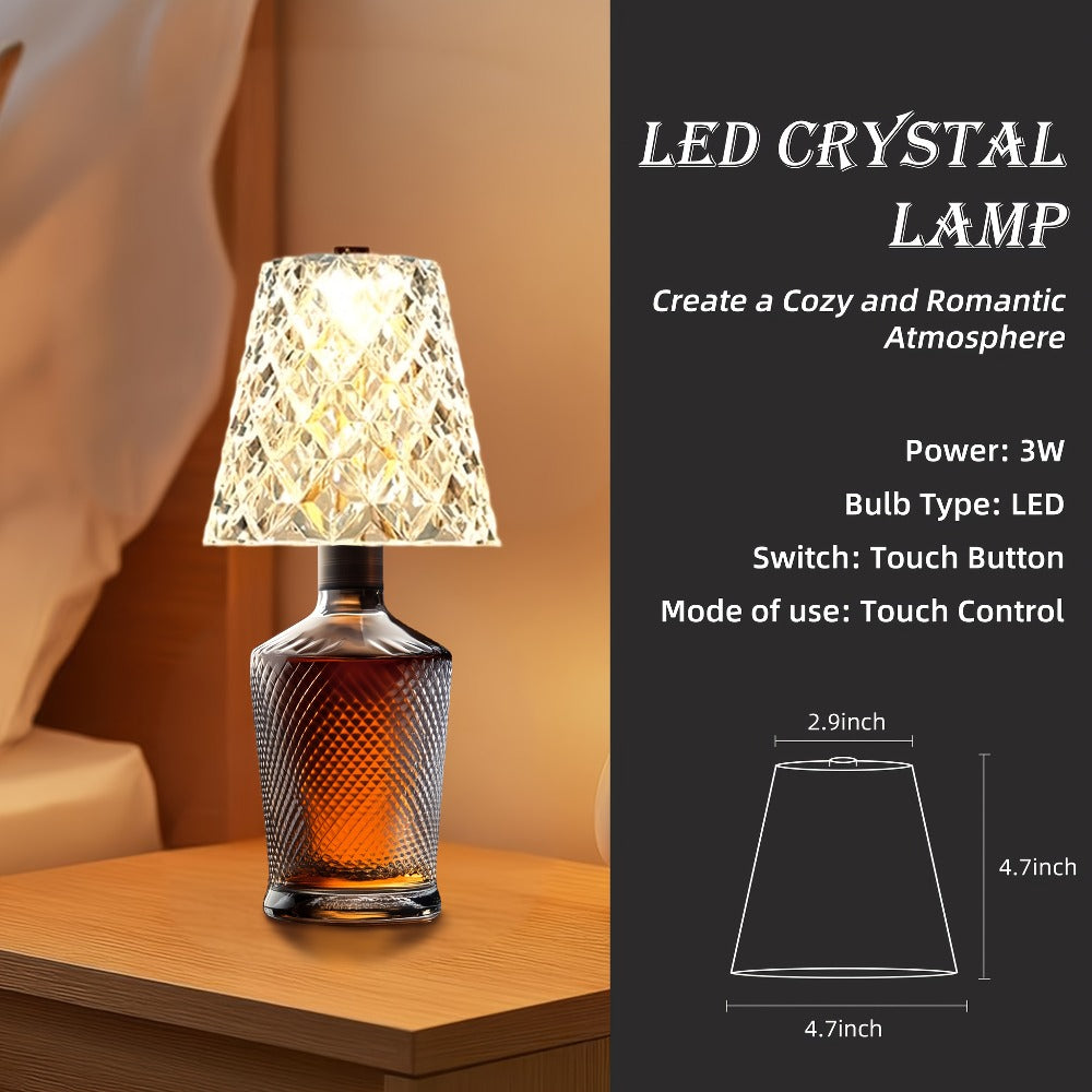 Rechargeable LED Bottle Table Lamp 2 Pack – Crystal Acrylic Wine Bottle Design, 2000mAh Cordless, 3 Color Modes