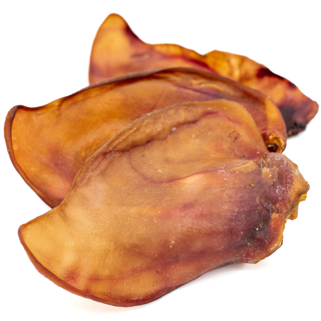Three large pig ear dog treats from Bully Bunches.