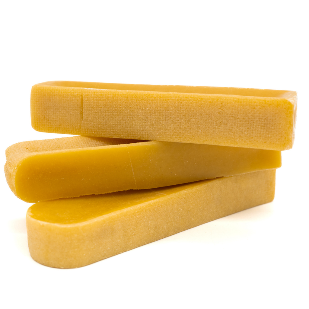 Three large himalayan yak chew dog treats from Bully Bunches.