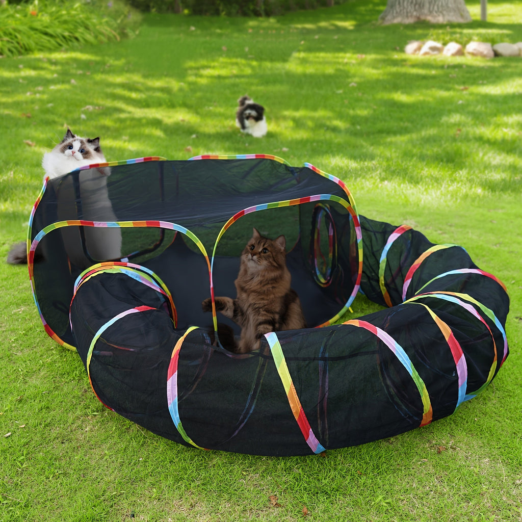 Outdoor Cat Enclosure with Tunnel – Rainbow Cat Playpen Tent with Circle Cat Tunnel for Cats Kittens & Small Animals