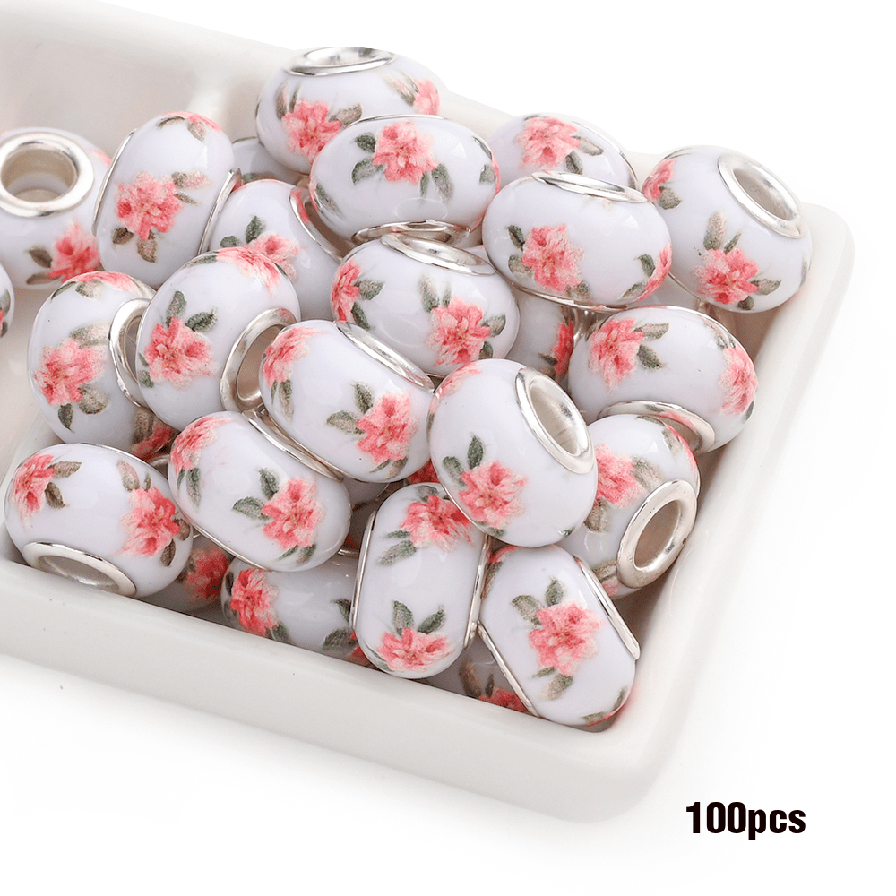 100-Piece Acrylic Flower Bead Set with 14mm Printed Flat-Round Shapes in Eight Color Mix Options