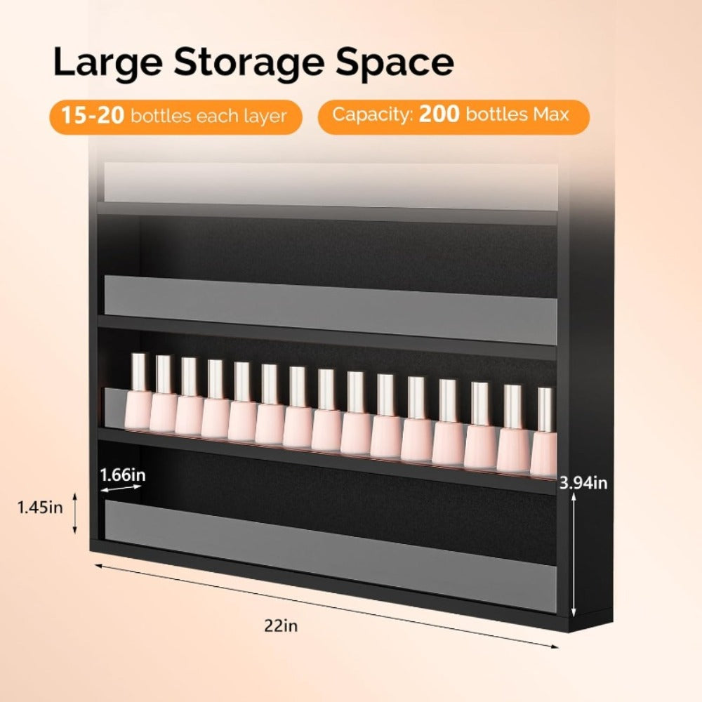 Nail Polish Rack Wall Mount Organizer 6-Tier & 10-Tier with Acrylic Baffle, Salon Display Shelf for Nail