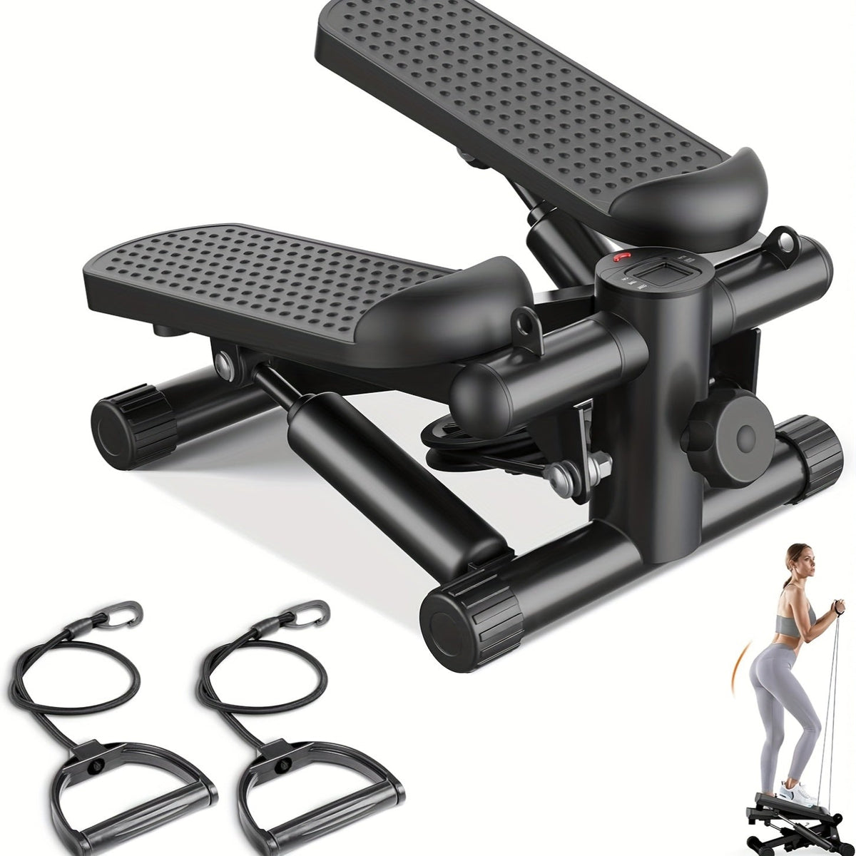 Mini Exercise Stepper Machine with Resistance Bands – Portable Twist Stair Stepper, 300lb Capacity, Full Body Trainer for Legs