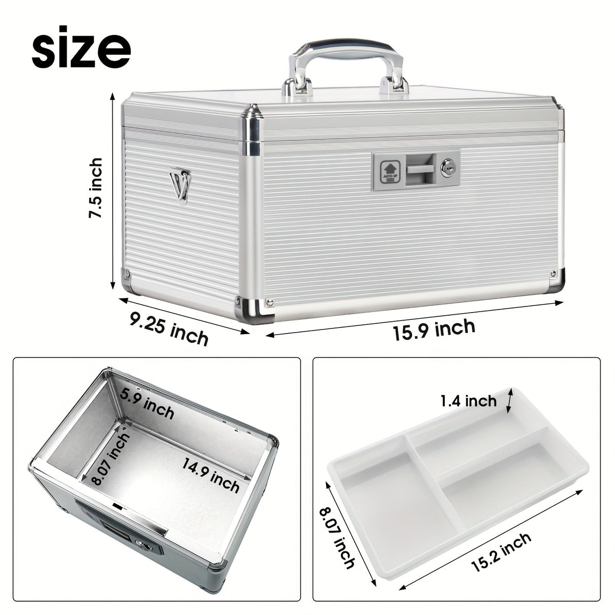 Aluminum Alloy Lockable Medicine Box – Double Layer Large Capacity Storage Box with Key Lock, Handle & Tray for Medicines
