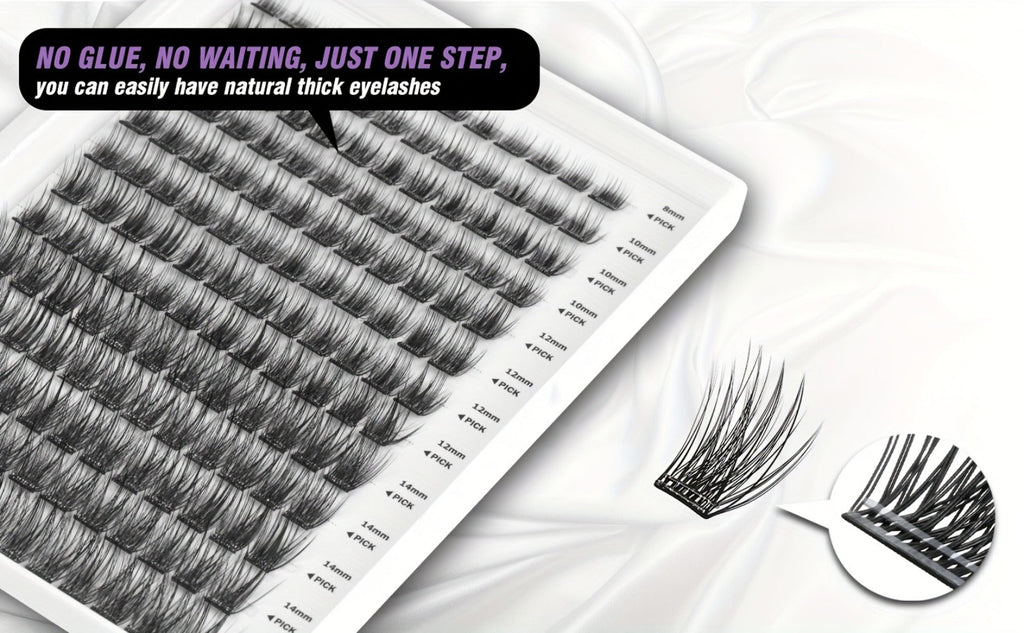 156-Piece Mixed Self-Adhesive Lash Cluster Tray with Black Tweezers and Spoolie Brush in Mixed Style