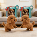 Two-Piece Brown Electronic Plush Puppy Toy Set with Walking and Barking Presentation and Boxed Dogs