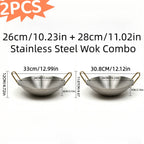 Stainless Steel Wok Set 2pcs 10in + 11in, Non-Stick Frying Pan with Stainless Steel Handle, Cookware for Home Kitchen & Outdoor Cooking