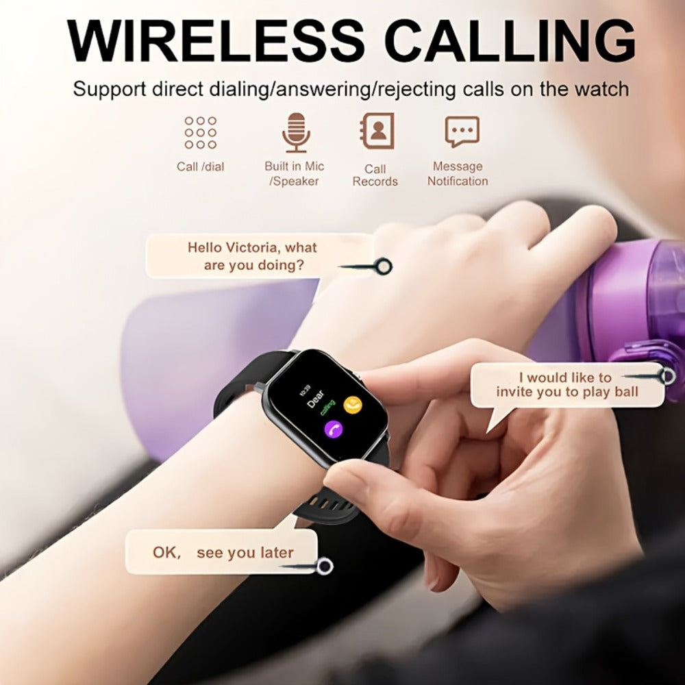 Smartwatch Email Display 1.83" Full Touch – Wireless Calling, Pedometer, Activity Tracker, Multi-Exercise Modes, Dual TPU Strap, USB
