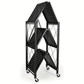 Heavy Duty Storage Rack with Wheels 3-Layer Foldable Metal Shelving Unit 750 LBS Capacity, Rolling Utility Cart for Garage Kitchen Pantry