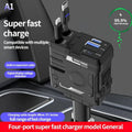 Dual Retractable Cable Car Charger 4-in-1 with Lightning & Type-C 31in, 2 USB-A Ports & Voltage Supervision