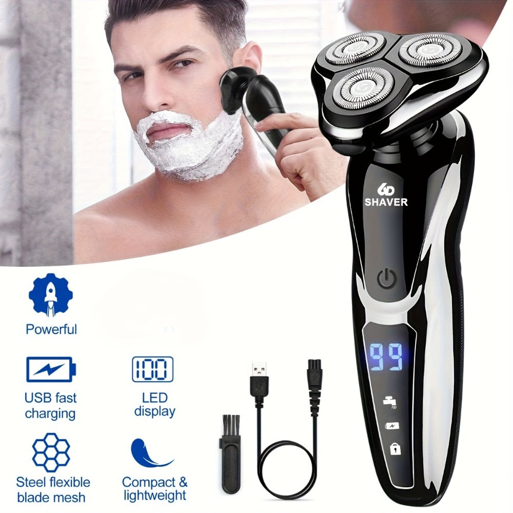 Electric Shaver 3D Floating Head with LED Battery Indicator, Rechargeable Power and Wet/Dry Use in 1- or 2-Pack