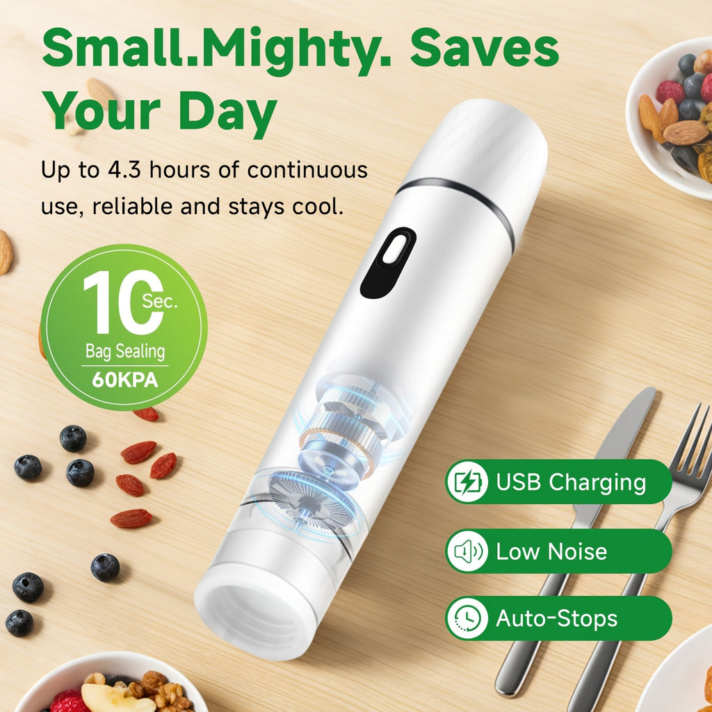 Vacuum Sealing Machine with Reusable Vacuum Bags, Compact Handheld Food Sealer, Portable Meal Storage Device