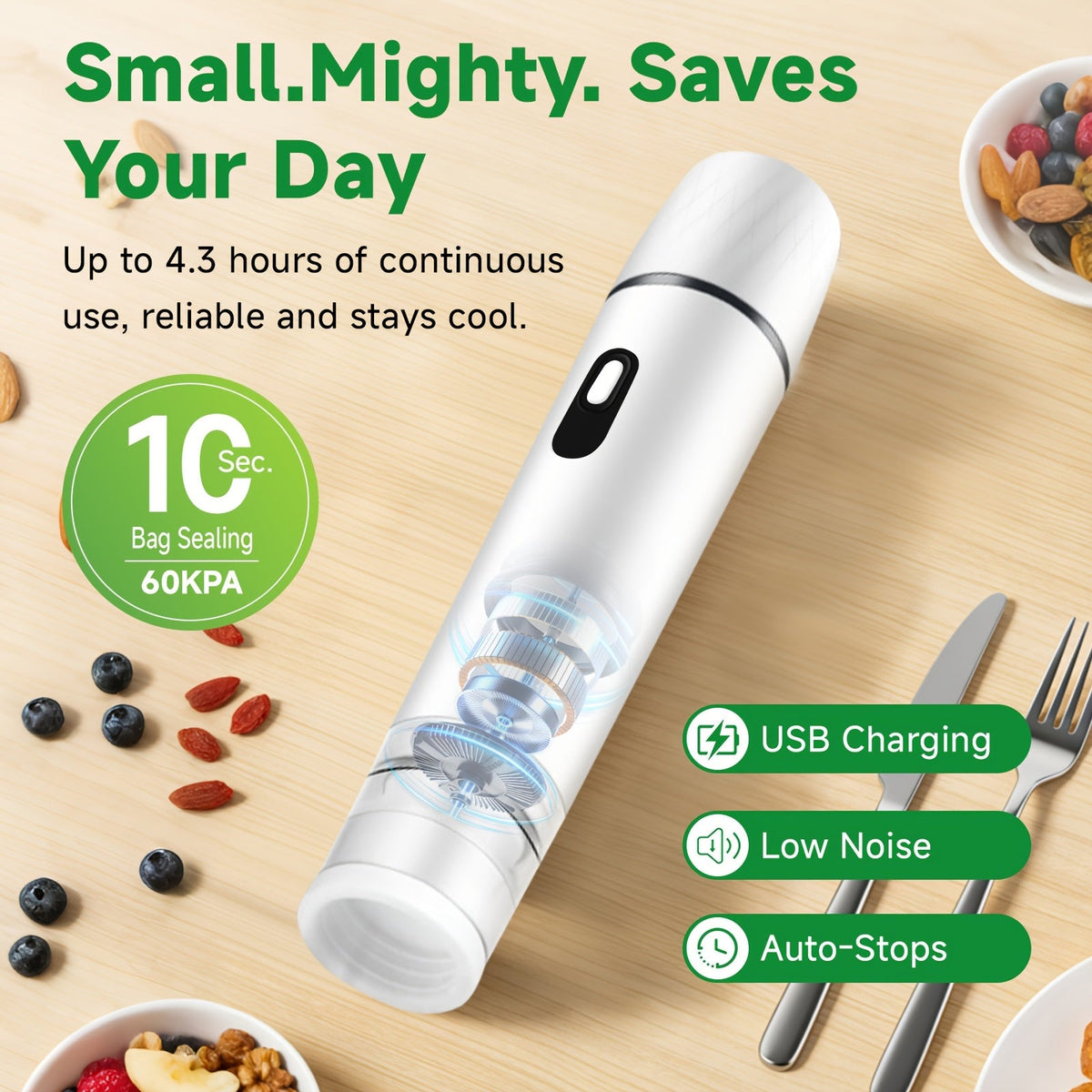 Vacuum Sealing Machine with Reusable Vacuum Bags, Compact Handheld Food Sealer, Portable Meal Storage Device