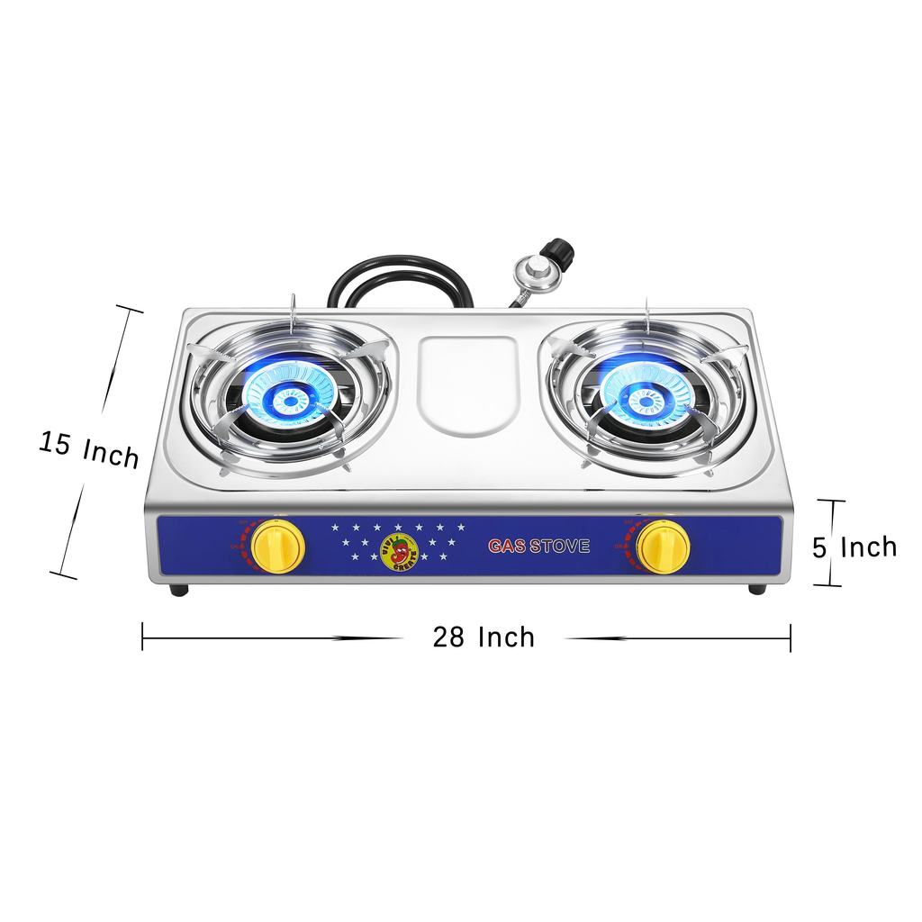 Propane Camping Stove Single & Double Burner, Stainless Steel Gas Cooker with Auto Ignition for Outdoor Cooking