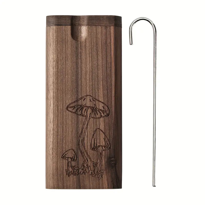 Rotating-Lid Wood-Look Cigarette Case with Mushroom, Native Figure or Chemical Pattern Options