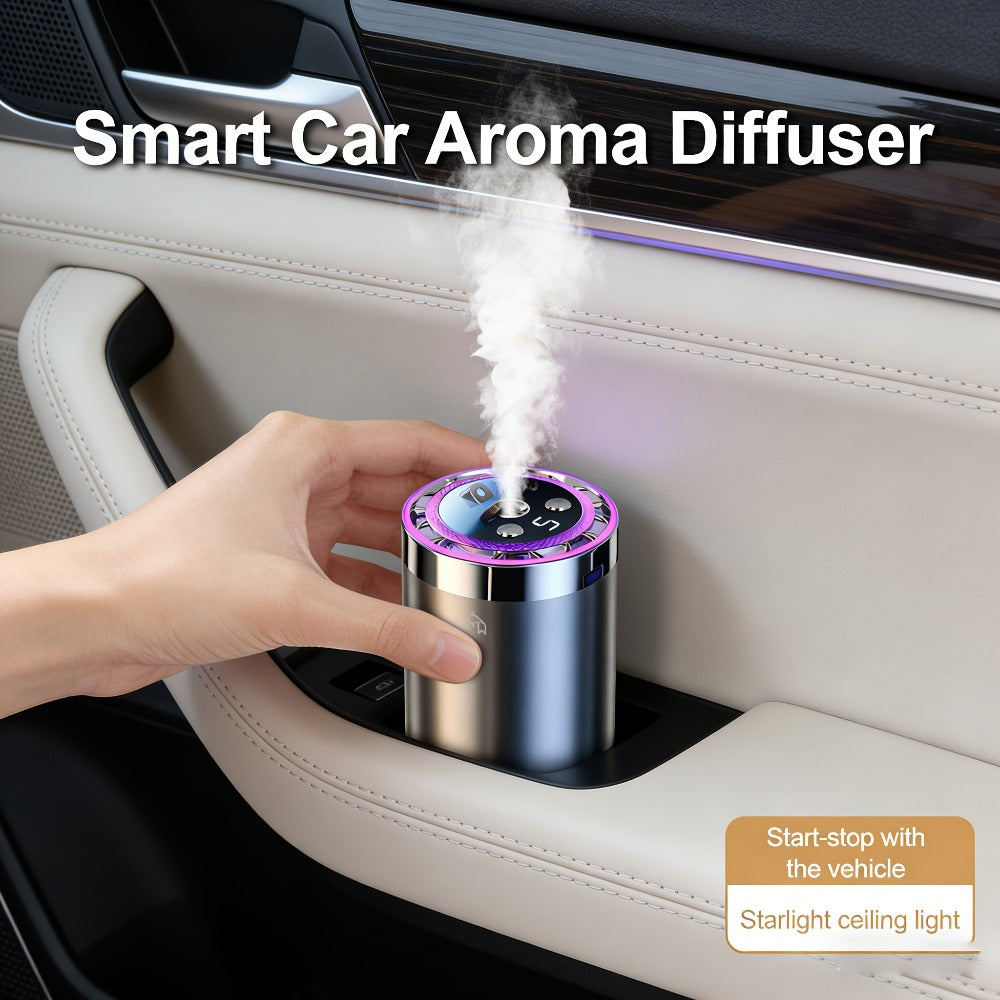 4-in-1 Car Air Freshener Diffuser with Starry Sky Projection – Aromatherapy Humidifier Dynamic Ambient Light, USB Powered