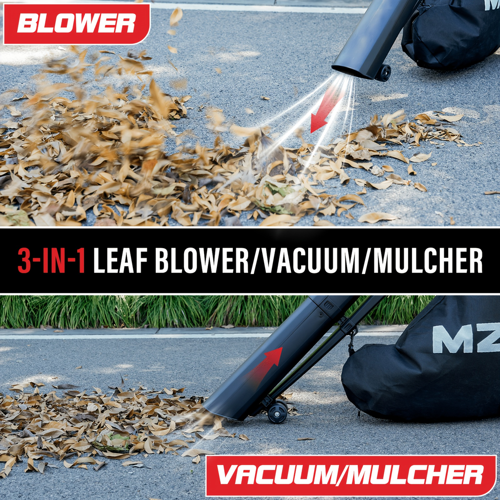 Leaf Blower Vacuum Mulcher 3-in-1 Electric Corded, 470CFM 180MPH Airflow, 13.21Gal Collection Bag