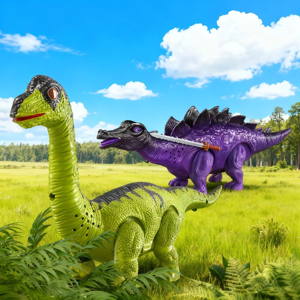 Interactive Dinosaur Toy Set 3 Pack with Walking, Roaring Sound & Lights, Electric T-Rex, Stegosaurus & Brachiosaurus