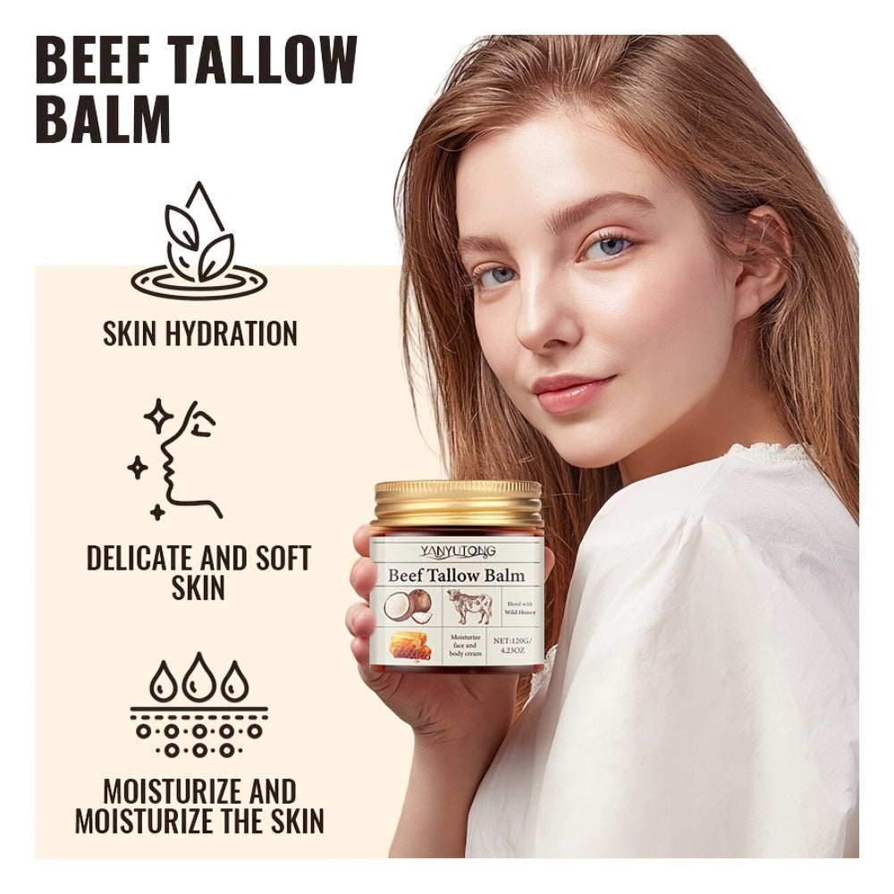 Grass-Fed Beef Tallow Cream with Raw Honey & Vitamin E, Minimalist Face & Body, Clean Beauty All-Over Skin Nourishment for Dry Skin