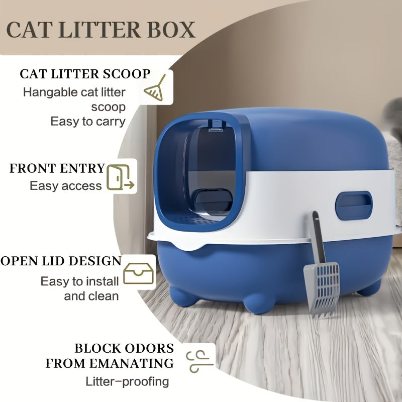Covered Cat Litter Box with Scoop – Fully Enclosed Hooded Design, Spill-Proof & Odor-Reducing | Easy to Clean