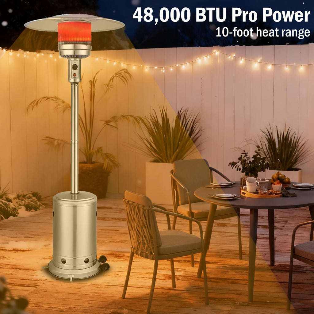 Propane Patio Heater 47000 BTU Outdoor Standing Heater with Wheels, 18-Foot Heating Radius, Fast Heat in 1 Min