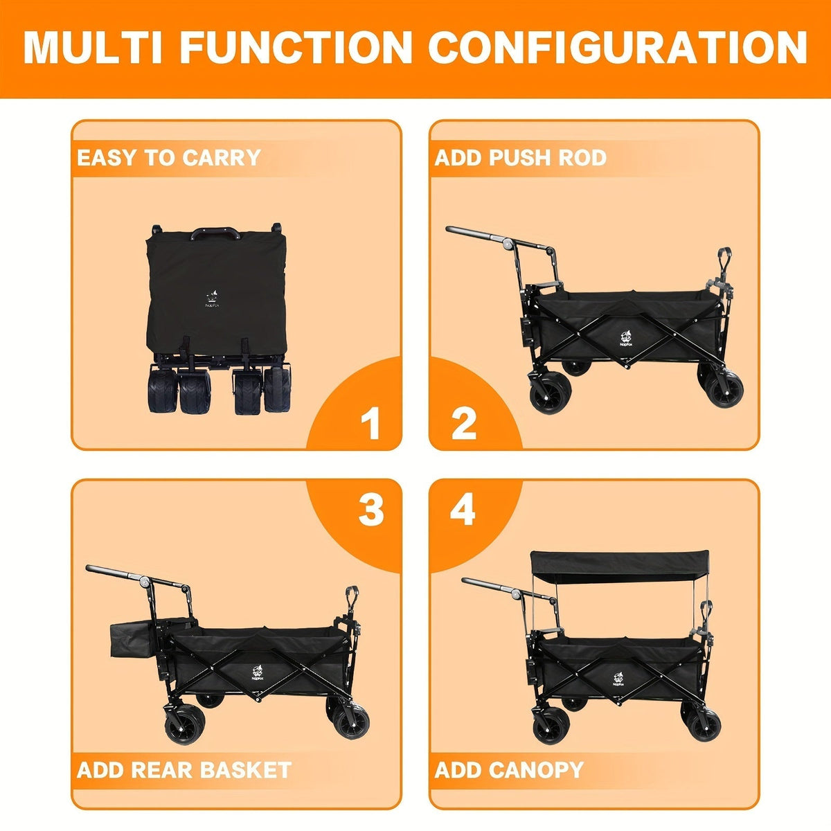 Folding Wagon Cart for Garden, Patio and Yard Use, with the Listed Configuration, for Everyday Use and Organized Storage