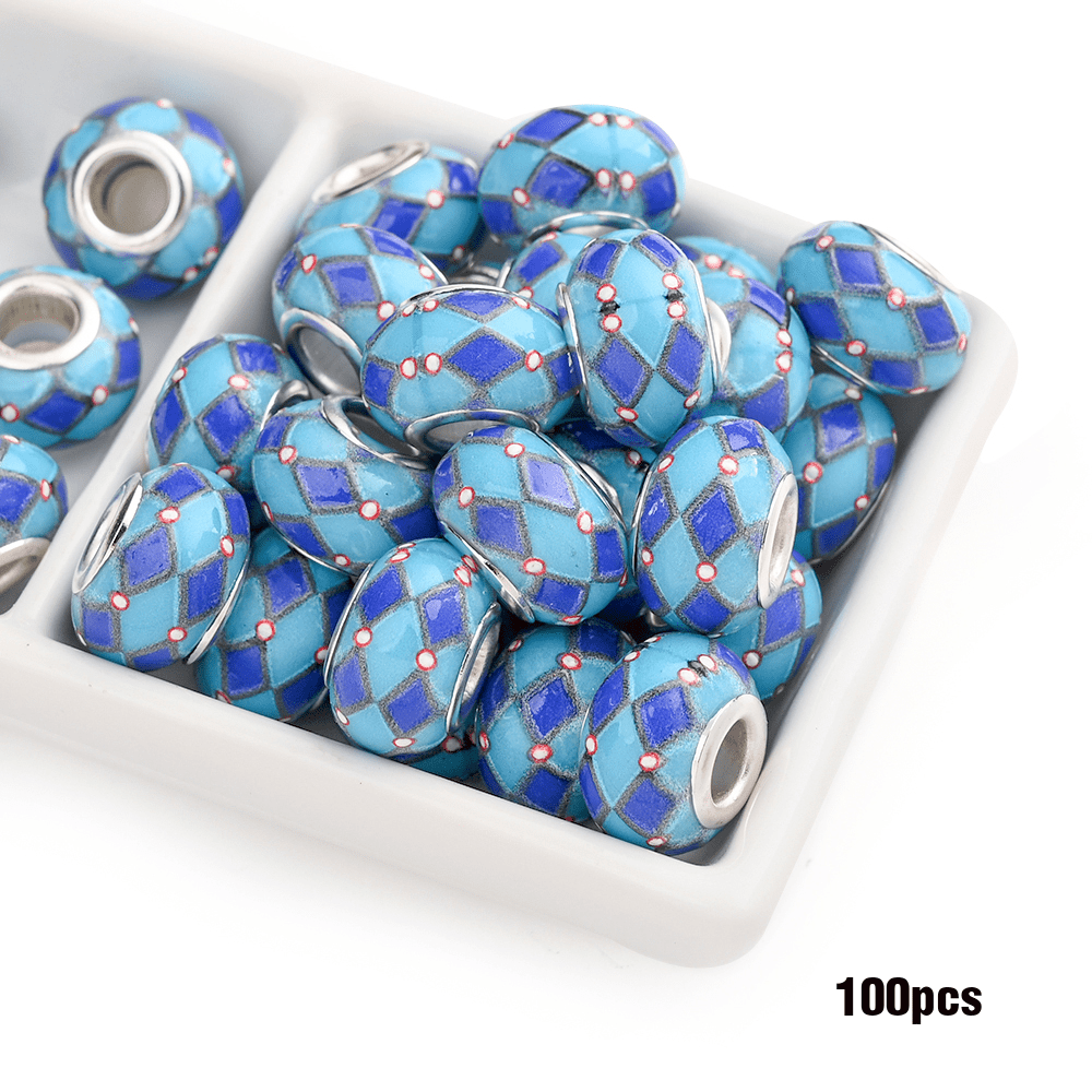 100-Piece Acrylic Flower Bead Set with 14mm Printed Flat-Round Shapes in Eight Color Mix Options