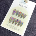Press On Nails 10-Piece Medium Almond Glitter Color-Block Set with AB Crystal Rhinestones and Tool Kit