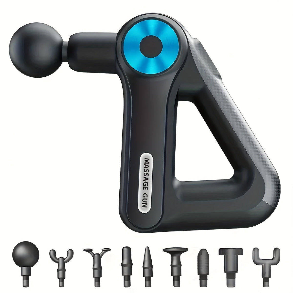 Triangular-Grip Massage Gun with Nine Attachments, Nine Gear Positions and Blue-Black or Gold-Black Finish