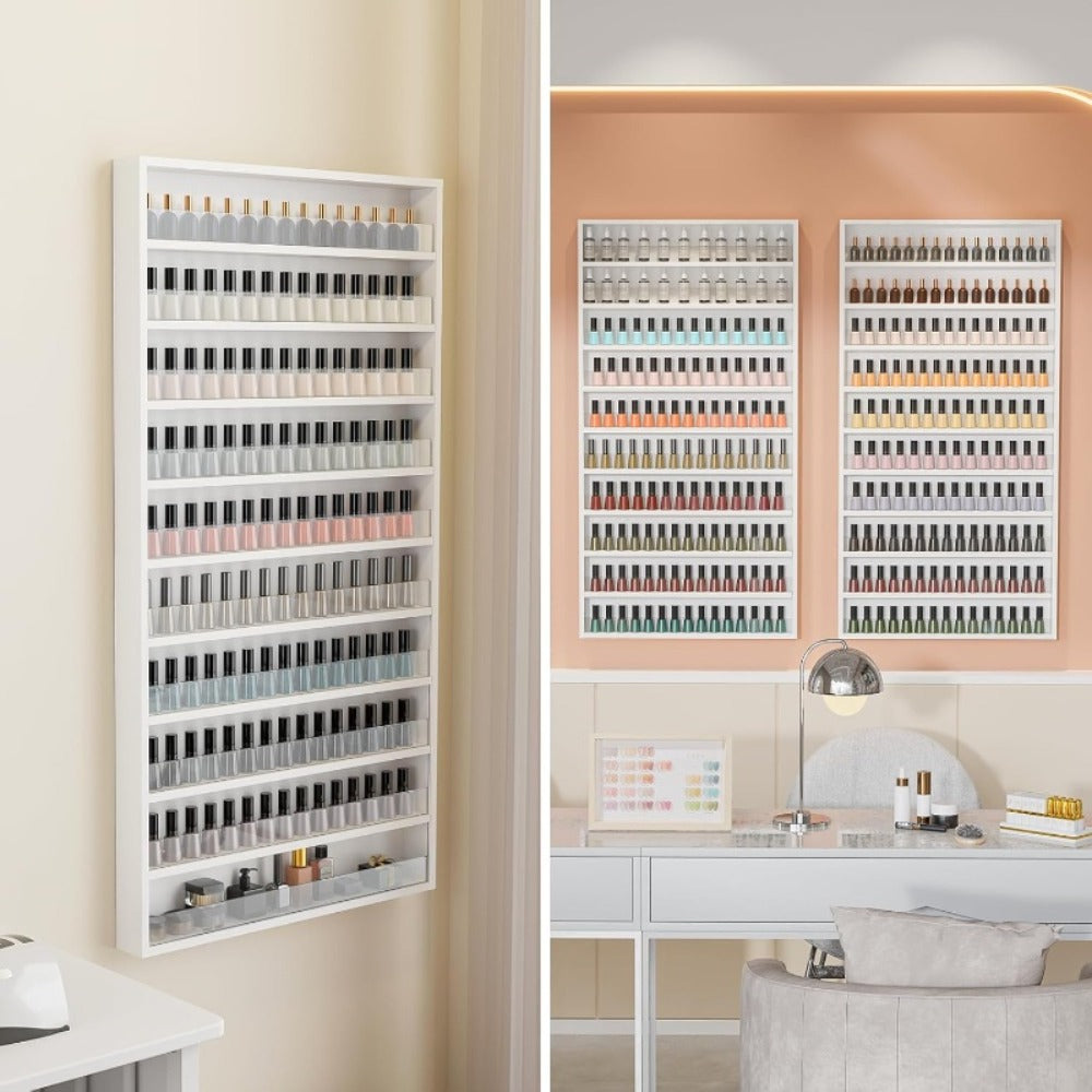 Nail Polish Rack Wall Mount Organizer 6-Tier & 10-Tier with Acrylic Baffle, Salon Display Shelf for Nail
