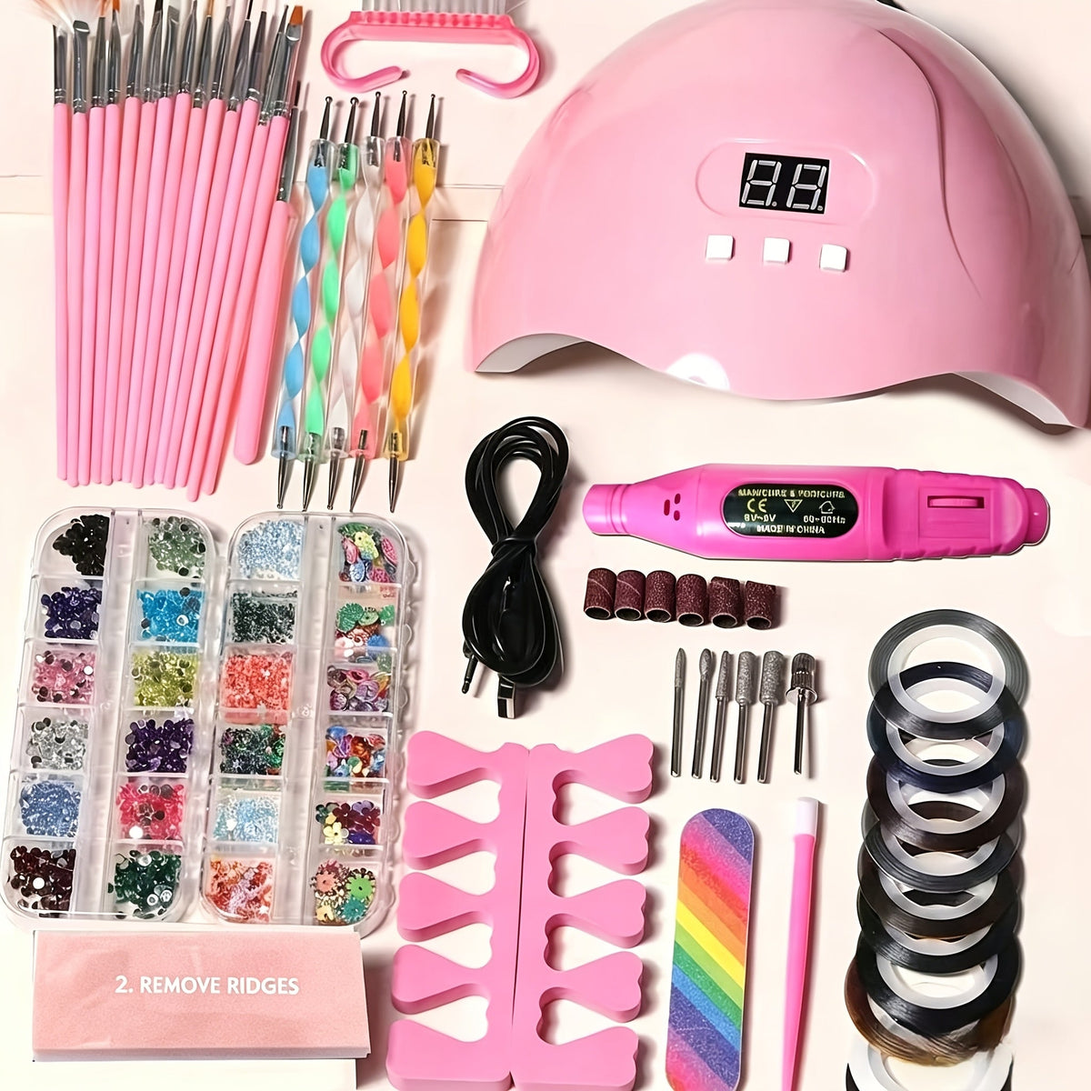72-Piece Complete Nail Art Set with LED UV Lamp, Electric Nail Drill Pen, Gel Polish, Glue Drying Machine