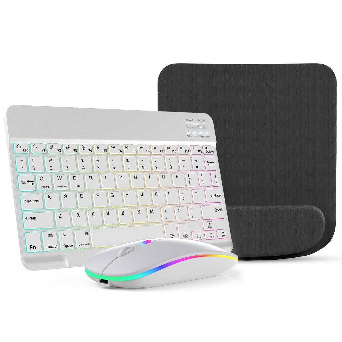 Wireless RGB Backlit Gaming Keyboard and Mouse Combo with Mouse Pad, 10-Inch Portable Keyboard Mouse Set for PC iOS Android Tablets