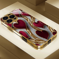 Phone Case Red and Gold Heart Pattern Slim Cover for Select iPhone and Samsung Galaxy Models