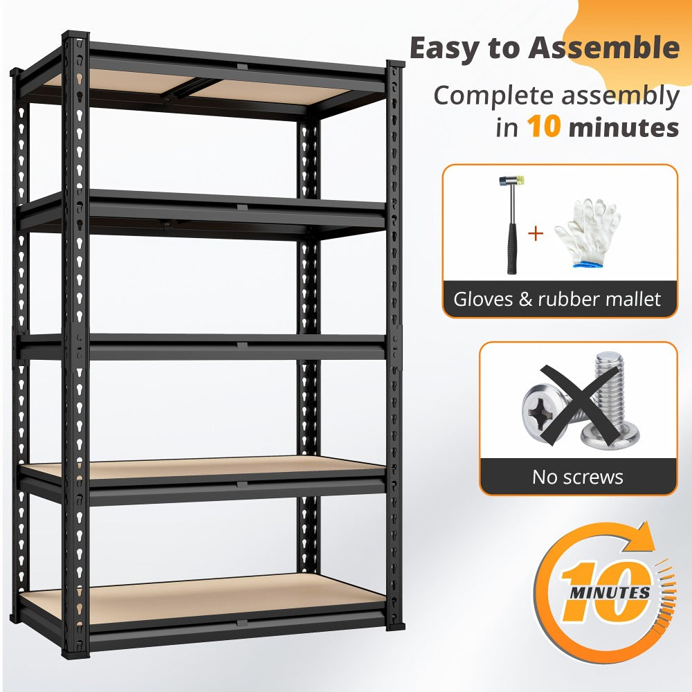 5-Tier Garage Shelving Unit, Metal & Wood Storage Shelves, Adjustable Utility Rack for Garage, Basement