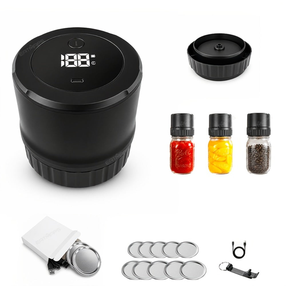 Electric Jar Vacuum Sealer with One-Button Operation and White, Black or Basic Black Model Options
