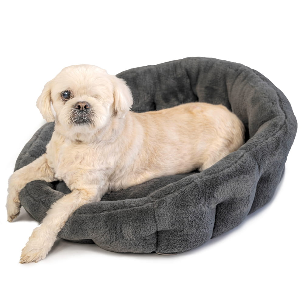 Faux Fur Lounger Dog Bed Grey / Small