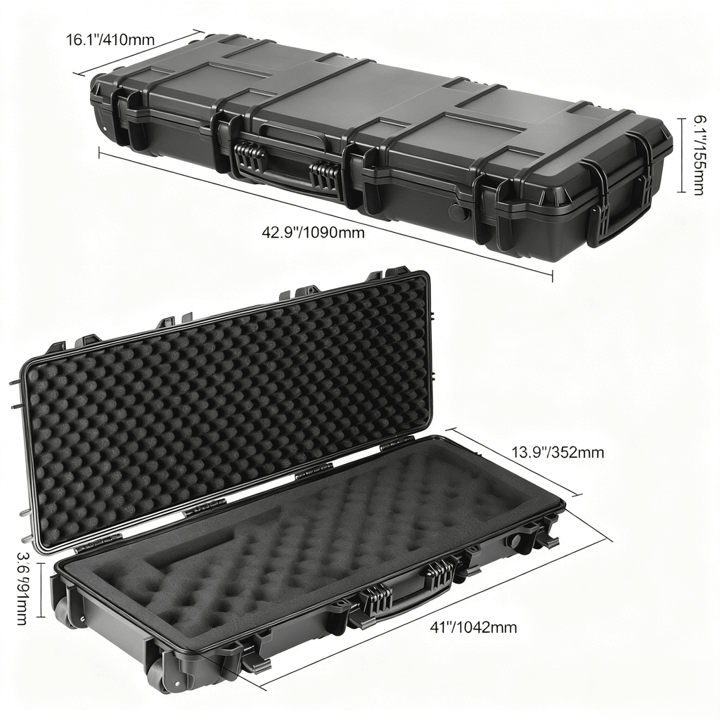 Hard Rifle Case 42 Inch with Wheels – Lockable TSA Approved Gun Case, 3-Layer Protective Foam, Crushproof Hard Shell for Two Rifles