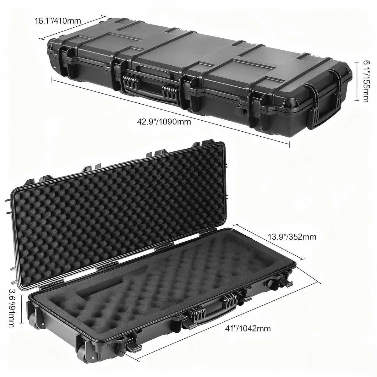 Hard Rifle Case 42 Inch with Wheels – Lockable TSA Approved Gun Case, 3-Layer Protective Foam, Crushproof Hard Shell for Two Rifles