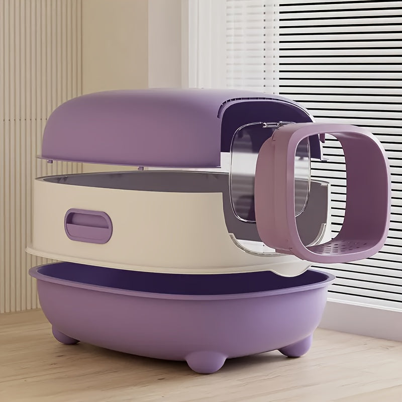 Hooded Cat Litter Box with Front Entry, Removable Shell and Open-Lid Access in Pink, Gray, Purple, Blue or Green