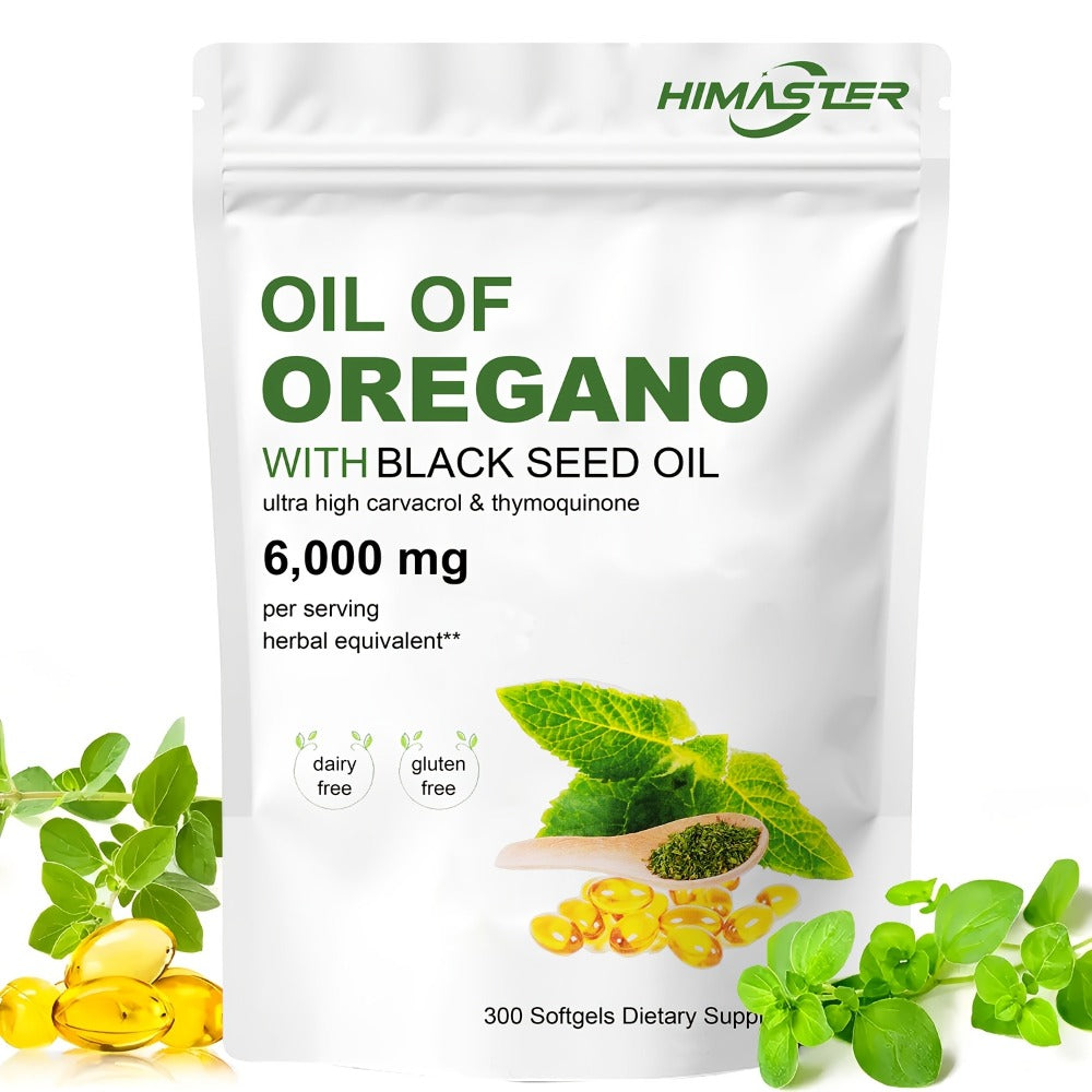 Herbal Supplement with HIMASTER Label, Oil of Oregano 6000mg per Serving with Black Seed Oil, 300 Softgels