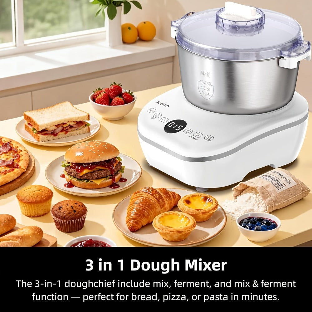 Electric Dough Maker with Ferment Function - 7Qt 250W Dough Kneading Machine, 304 Stainless Steel Bowl