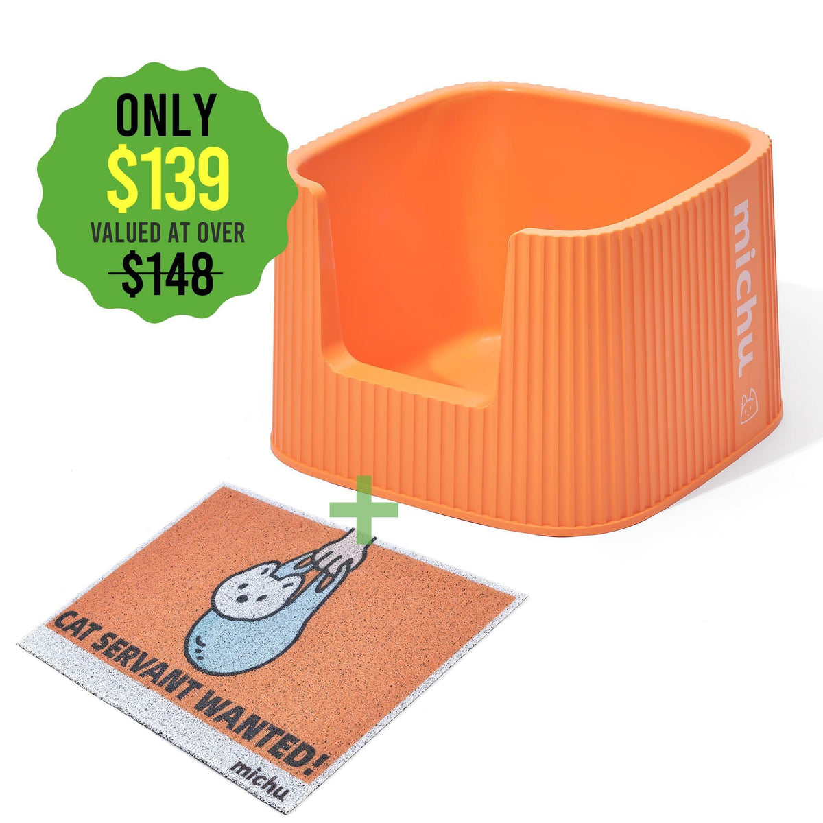 XXL High-Wall Cat Litter Box, Coral + Mat