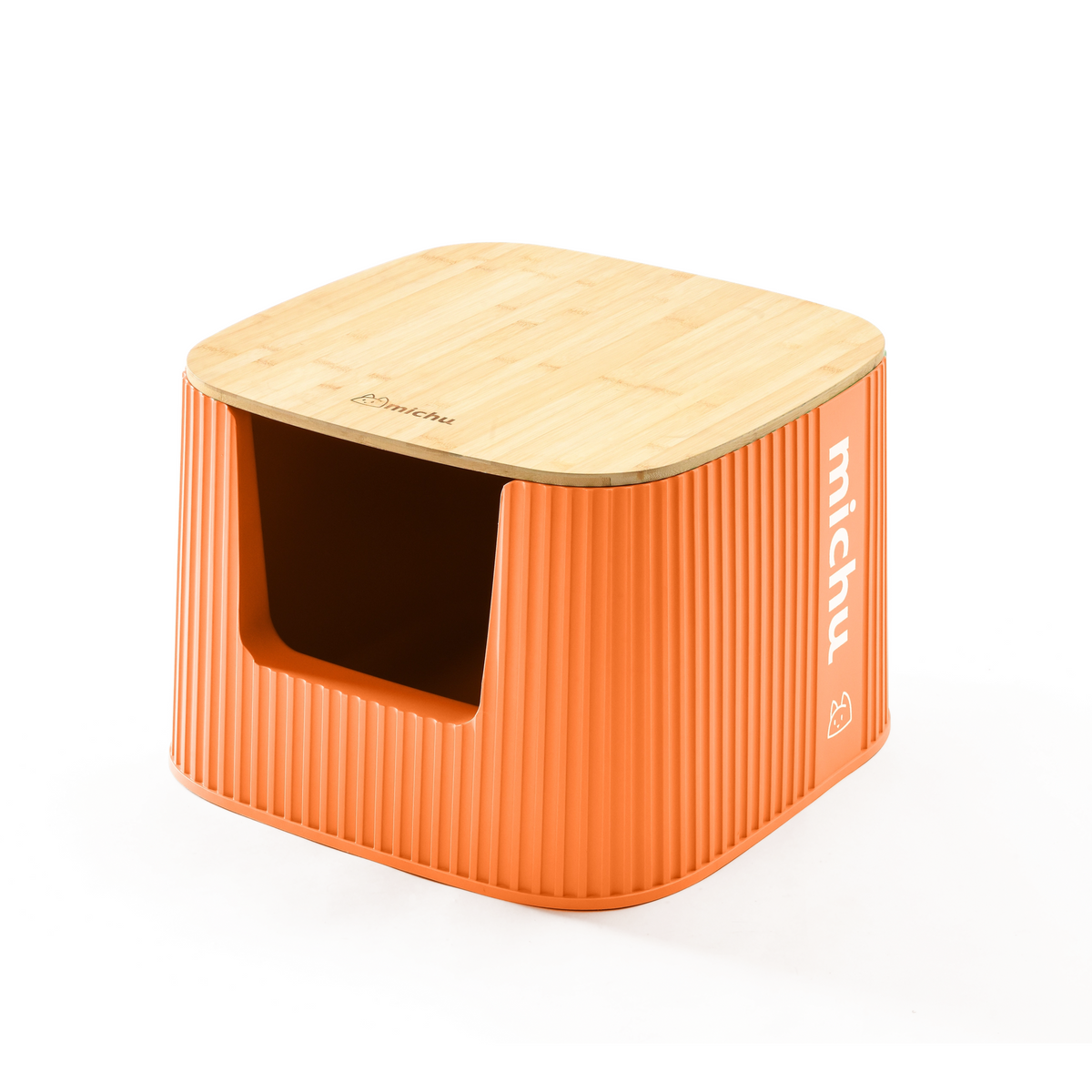 XXL High-Wall Cat Litter Box, Coral + Wooden Lid