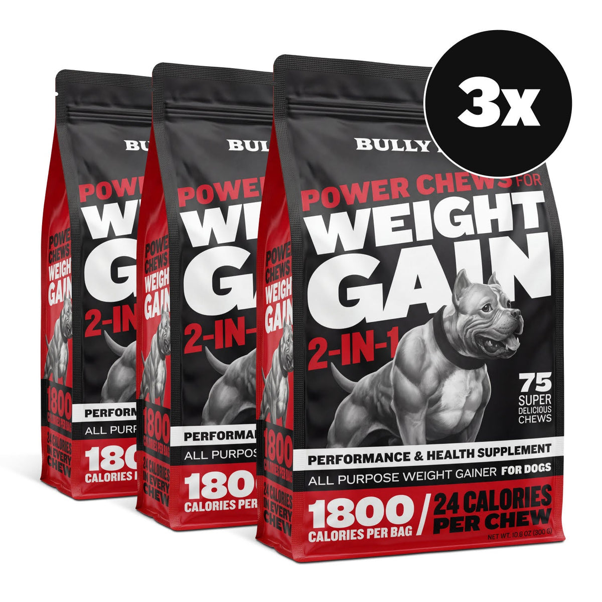 High Calorie Dog Weight Gain Chews, 3 bags
