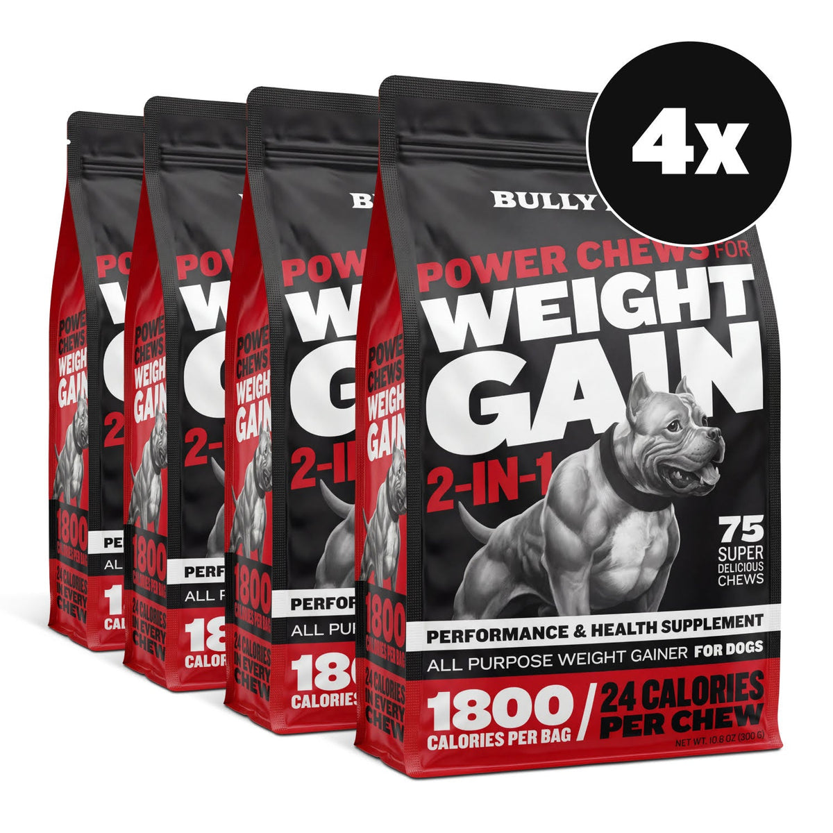 High Calorie Dog Weight Gain Chews, 4 bags