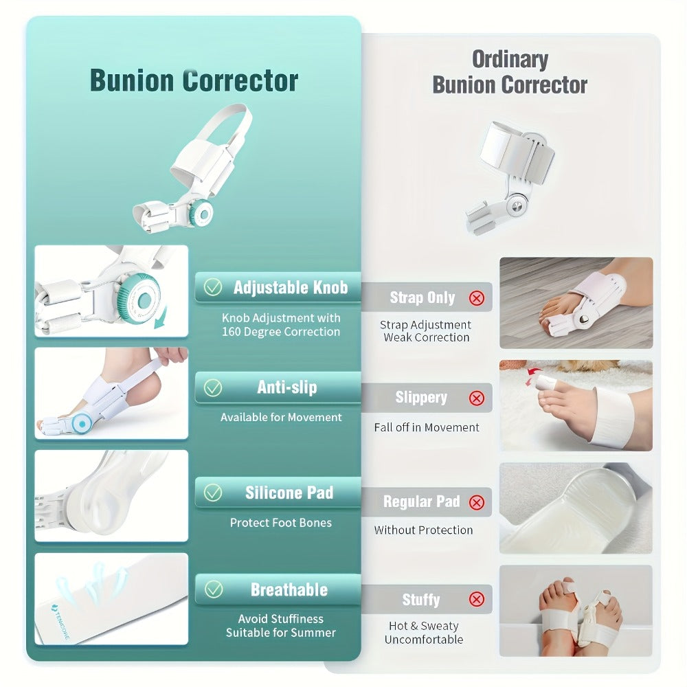 Bunion Corrector Big Toe Night Splint, Adjustable Hallux Valgus Brace with Knob & Heel Strap for Left & Right Foot