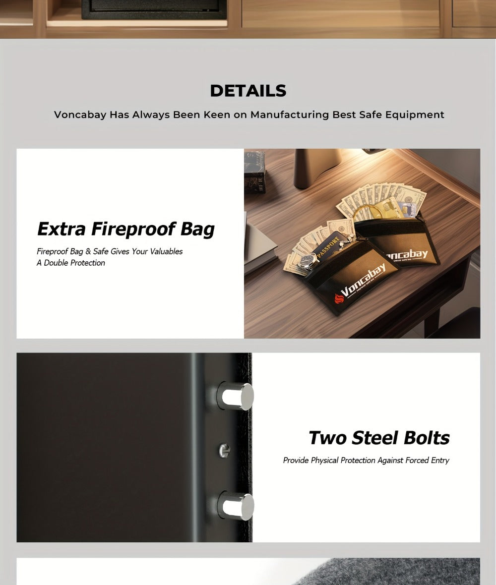 Home Security Safe Box with Sensor Light & Fireproof Bag, Digital Keypad Lock Box with Backup Keys for Cash