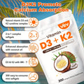 Bone Health Supplement Vitamin D3 1000 IU K2 MK-7 100mcg, 300 Softgels with Coconut Oil for Calcium Absorption