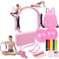 Pink 14-Piece Pilates Ring Set with Two Balls, Five Resistance Bands, Foam Block and Drawstring Bag